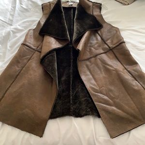 Brown faux fur and leatherette vest